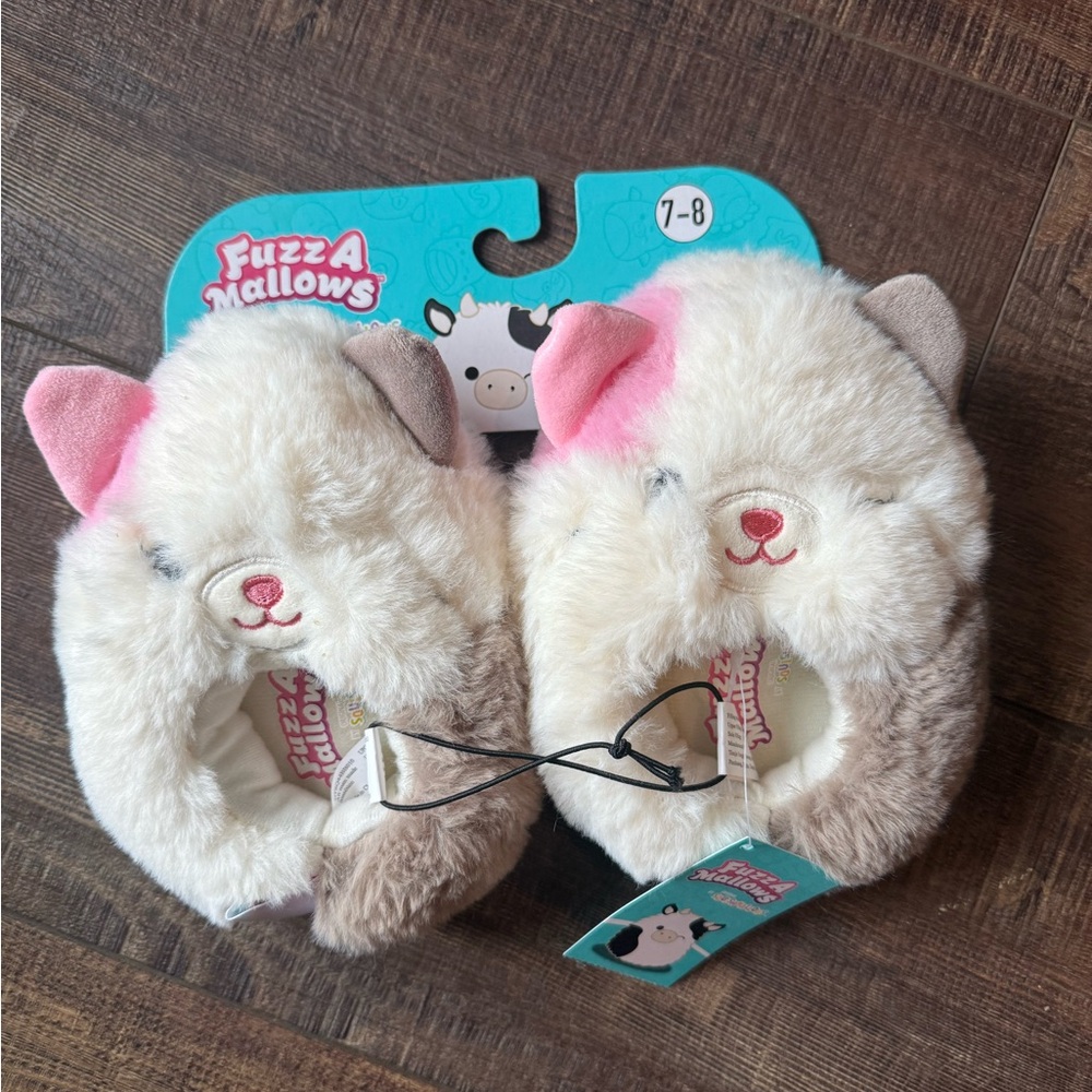 Squishmallows Fuzzy Slippers - Pink, Cream, and Brown
